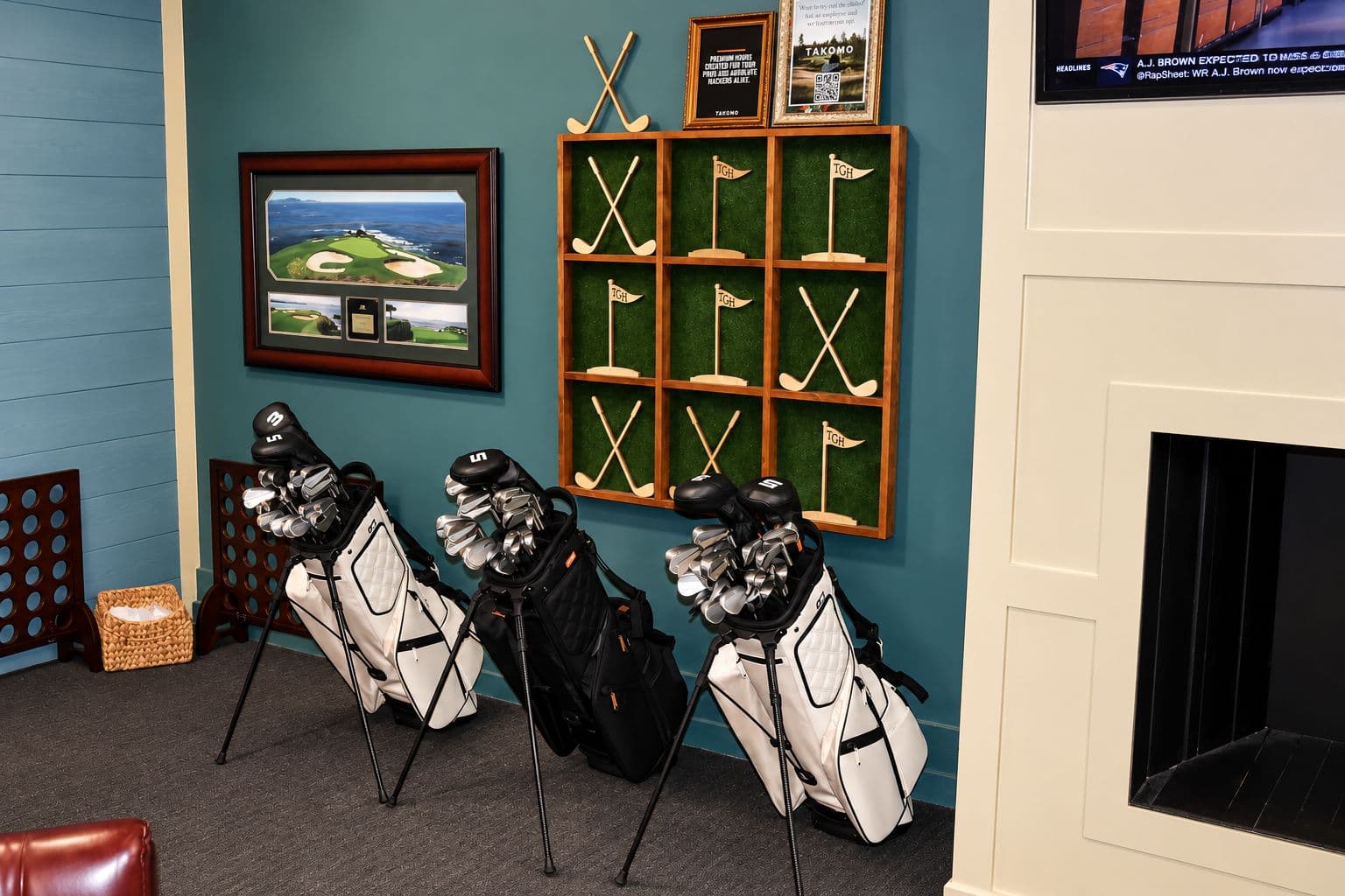 Golf bags on display at The Golf House