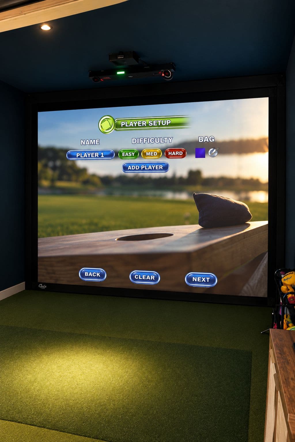Setting up a game on the multi-sport simulator