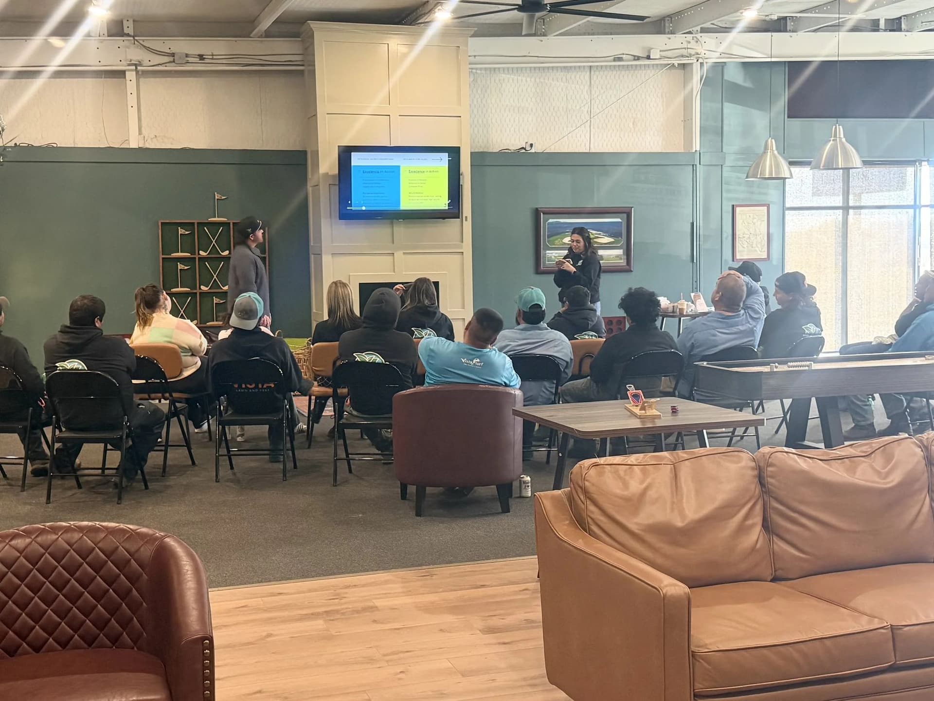 A corporate team meeting in the lounge