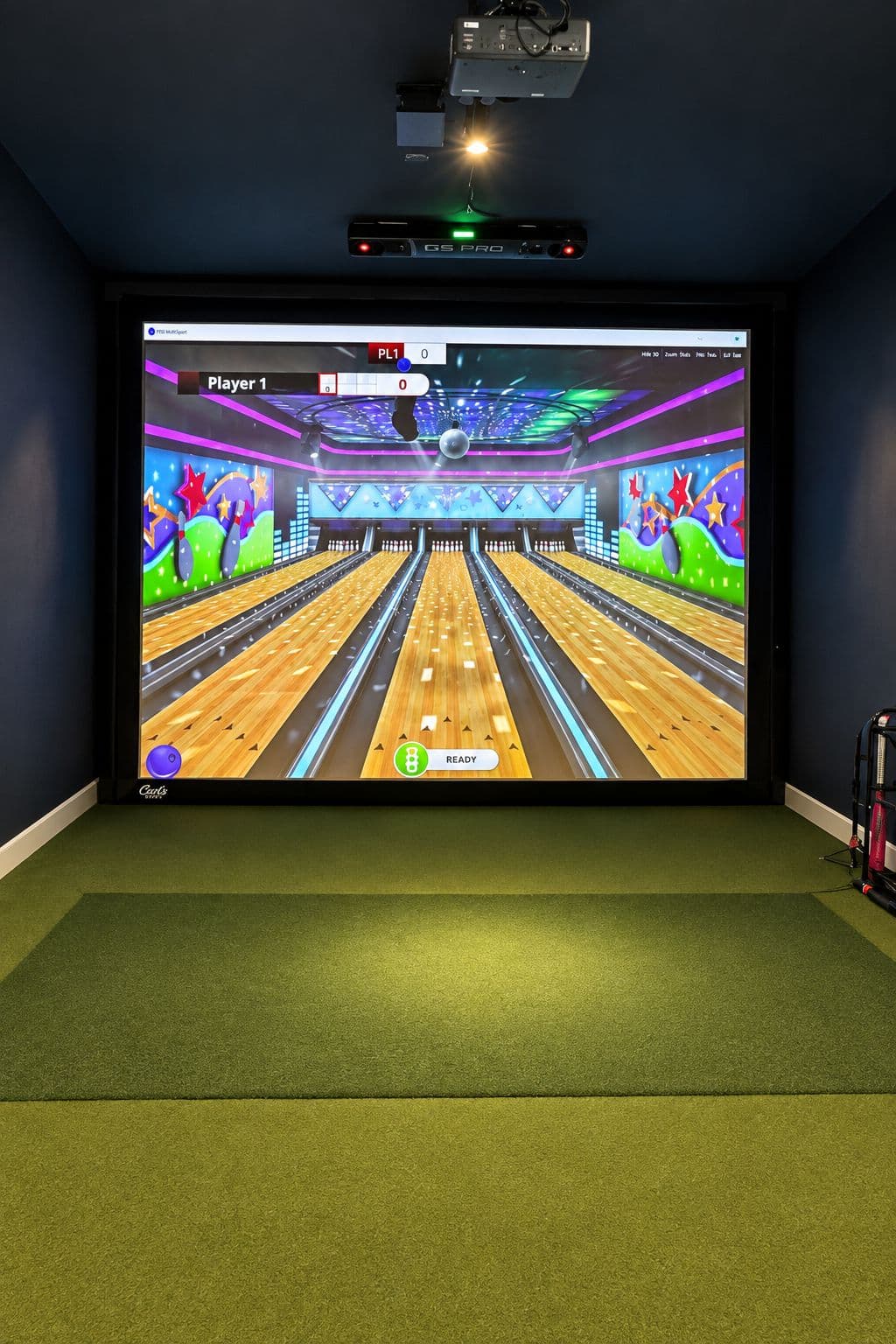A bowling game on the TruGolf multi-sport simulator at The Golf House
